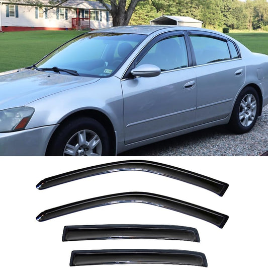 94861 Side Window Visors Wind Vent Deflector for 2013-2018 Nissan Altima,4pcs Outside Mount Dark Smoke Tape-On Nice Sun Rain Guards Set