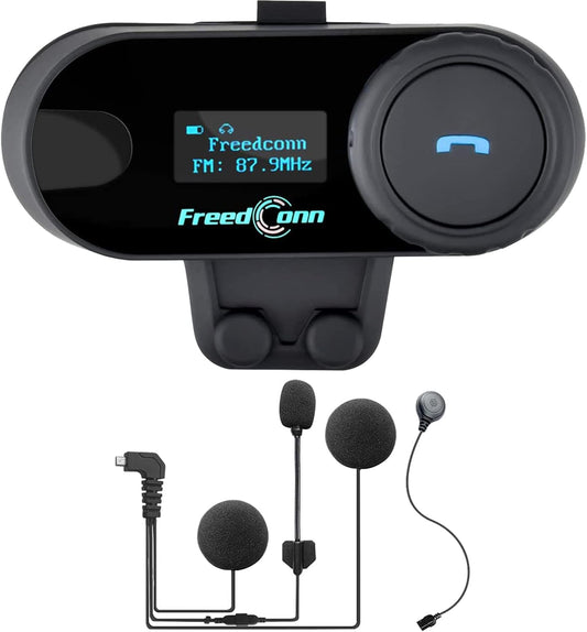 FreedConn 1pcs TCOM-SC Bluetooth Motorcycle Headset,2-3 Riders Helmet Bluetooth Intercom, Universal Communication Systems with Music Sharing/LCD Screen/FM Radio/Mobile Phone/GPS/Waterproof