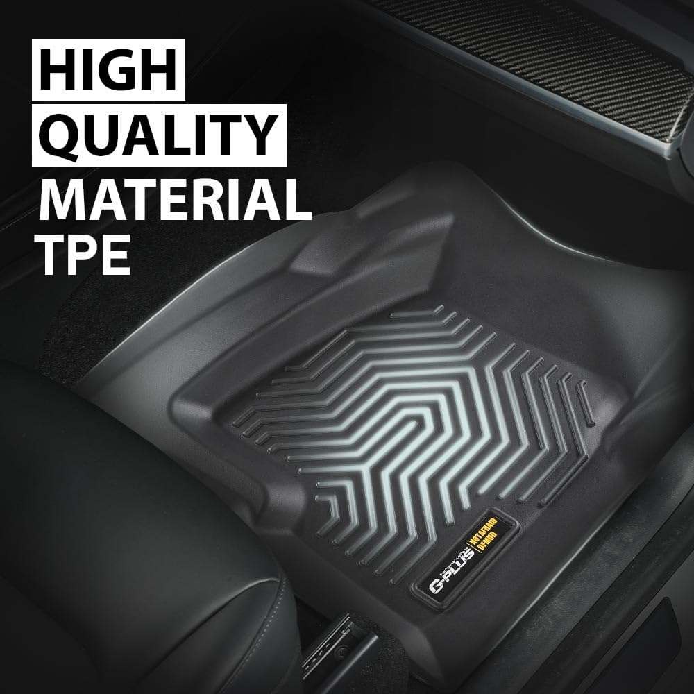 G-PLUS Floor Mats 3pcs Compatible with Chevy Silverado GMC Sierra 1500 Crew Cab 1999-2006 All Weather Full Cover Protection 1st & 2nd Row Liner TPE Floor Liners Black