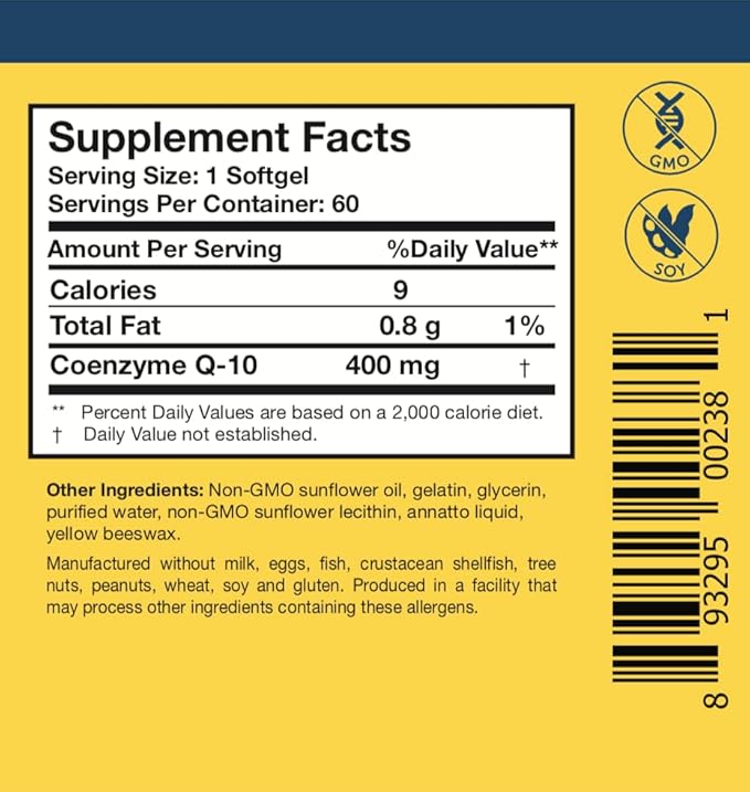 Researched Nutritionals CoQ10 400mg Softgels - CoQ10 Power - Therapeutic-Strength Coenzyme Q10 Supplement - Support Natural Energy & Immune Function, Promote Healthy Heart & Gum Tissue (60 Softgels)