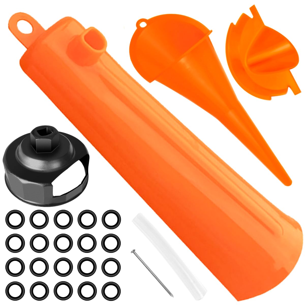 Oil Change Tool Kit for Harley Davidson Accessories,Oil Filter Wrench,Crankcase Fill Tool,Primary Case Funnel,Drip-Free Oil Filter Funnel,20PCS O-Rings
