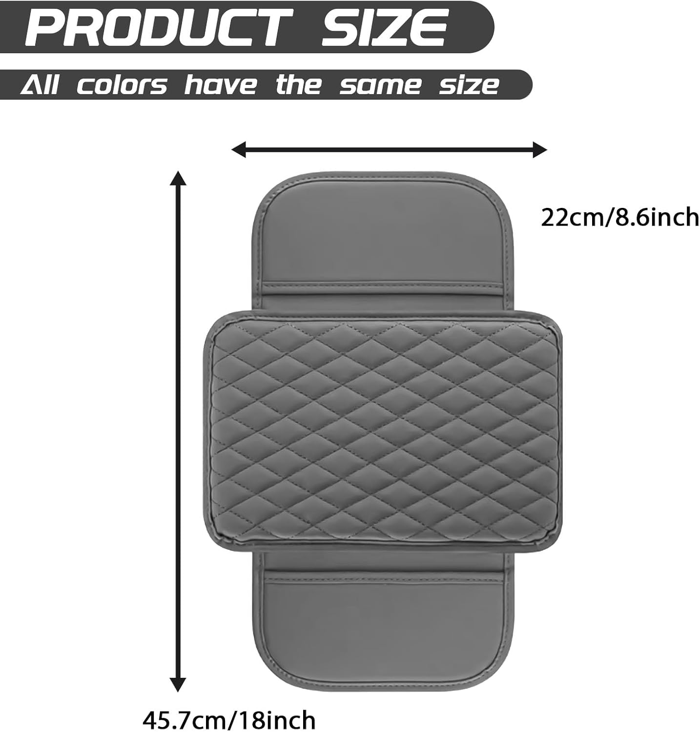 Car Center Console Cover, Upgraded Leather Arm Rest Cover for Car SUV, Car Middle Armrest Console Cover with 2 Storage Bags Scratch Resistant Waterproof Universal Car Accessories (Gray)