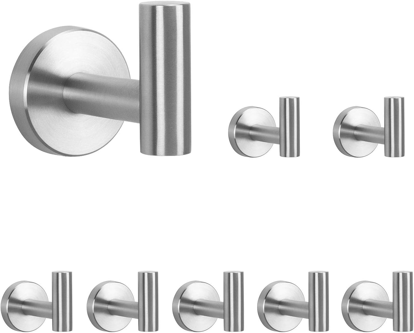 NearMoon Bath Towel Hooks- SUS 304 Stainless Steel Robe Hook Holder, Heavy Duty Coat Hook for Bathroom Livingroom Hotel Kitchen Garage, Wall Mounted (Brushed Nickel, 8 Pack)