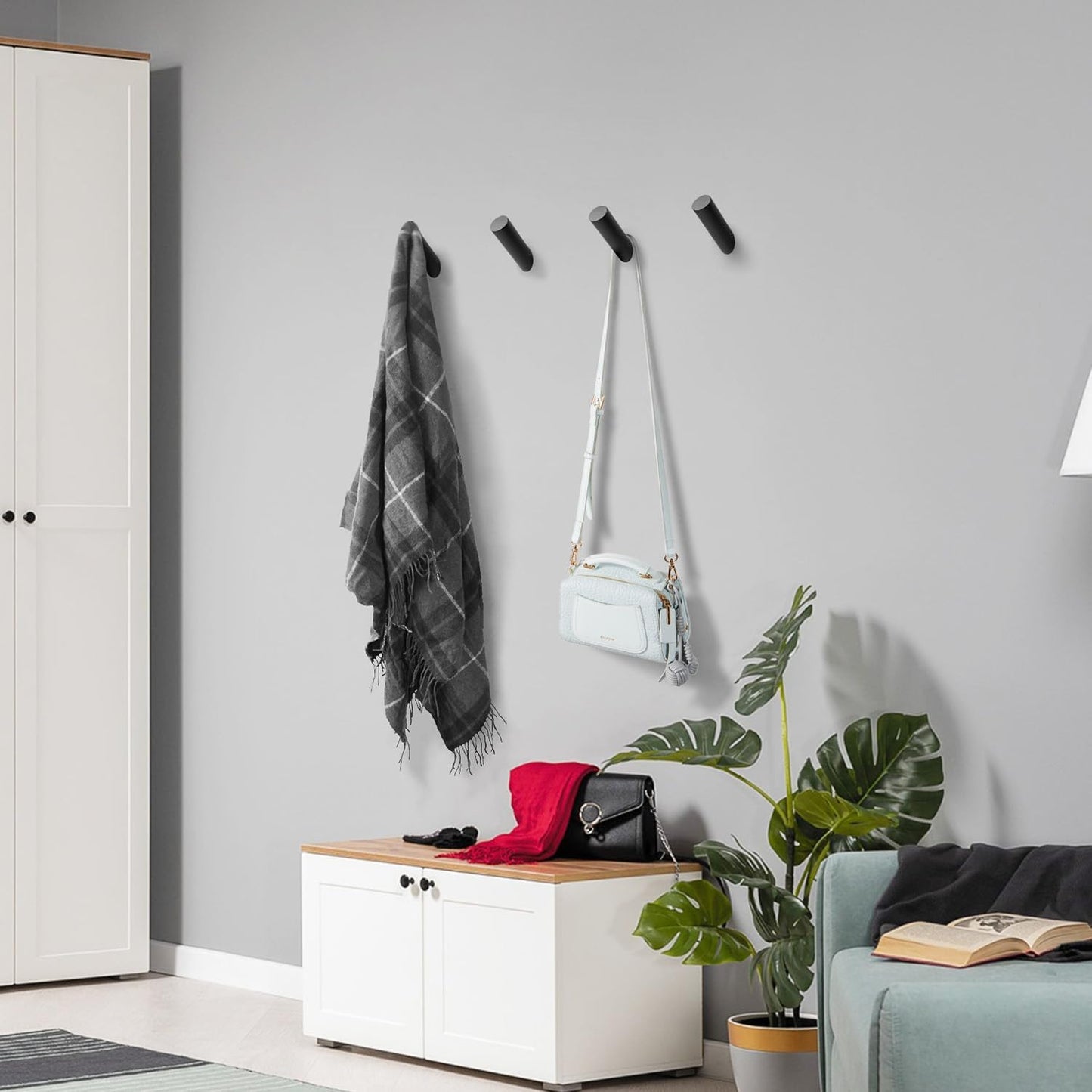 NINETREX Black Wall Hooks Matte Black Towel Hook Modern Robe Hooks SUS 304 Stainless Steel Heavy Duty Hook for Bathroom Entryway Bedroom Coat Key Mudroom Garage, Wall Mounted 6 Pack