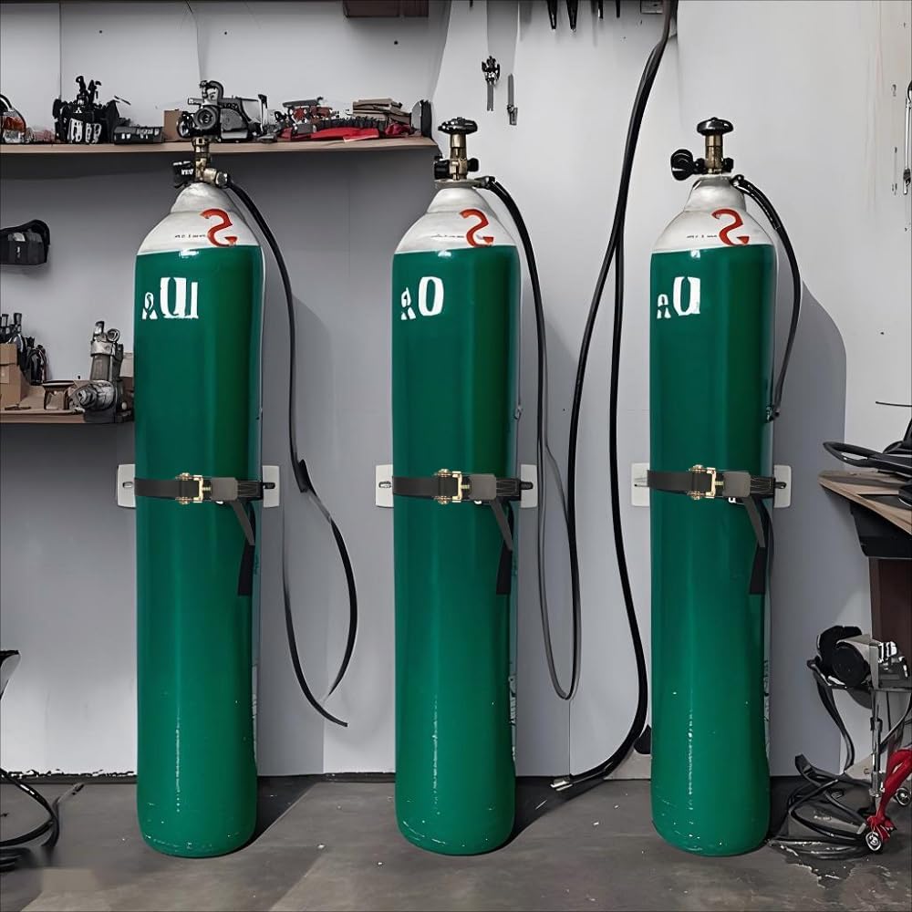 Propane Tank Holder ，Cylinder Wall Mounted Brackets, Ratchet Straps（6.6ft ）, Steel Gas Cylinder Holder, Heavy Duty Gas Cylinder Holder Wall-Mounted Bracket。 (white 2)
