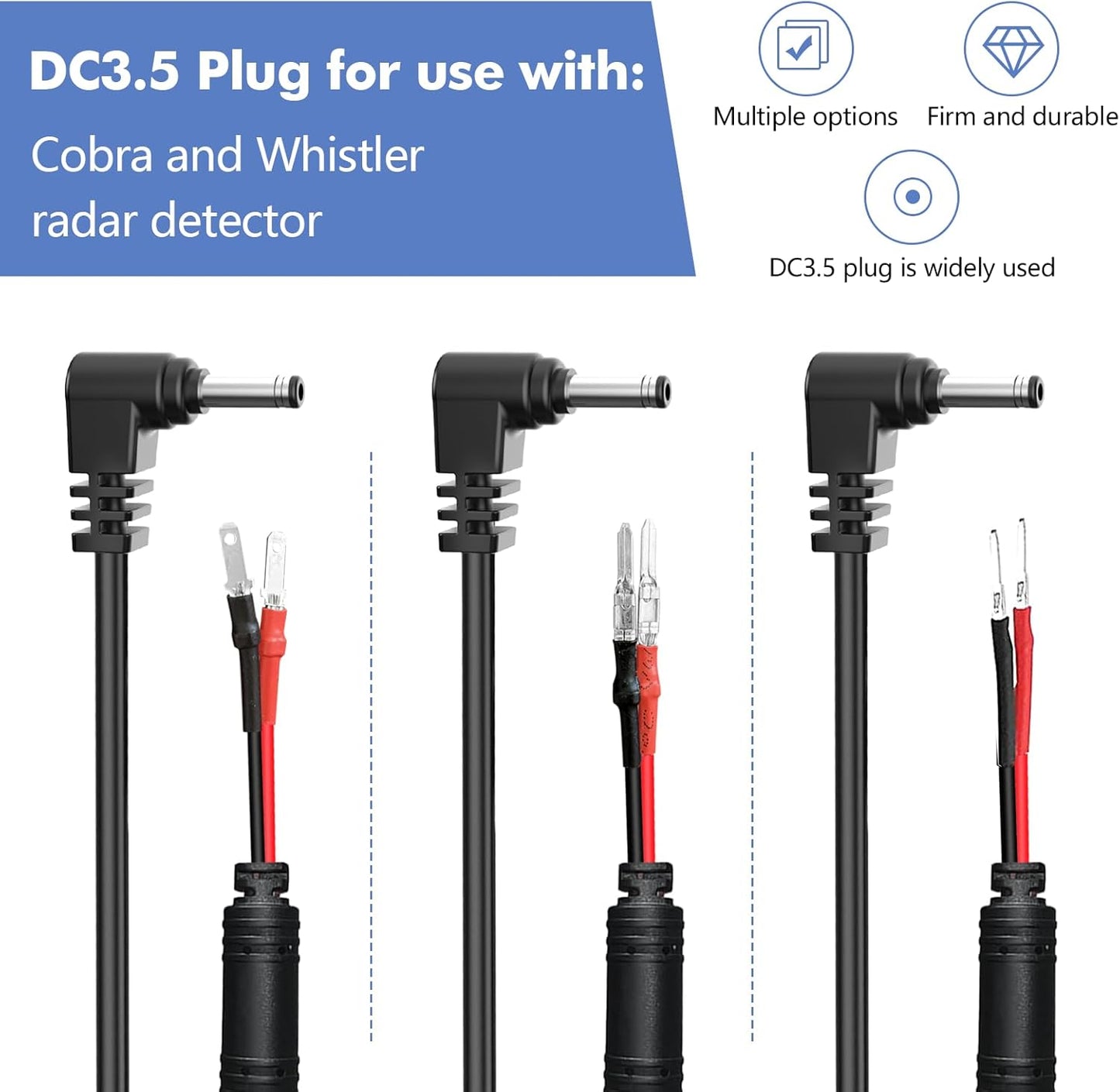 Radar Detector Hardwire Power Cord, Rearview Mirror Plug Cable, with Inline Fuse Holder,Suitable for Uniden Escort Beltronics Valentine One Cobra Whistler Radar Detector,3-Piece Set,17.7'' (DC3.5)