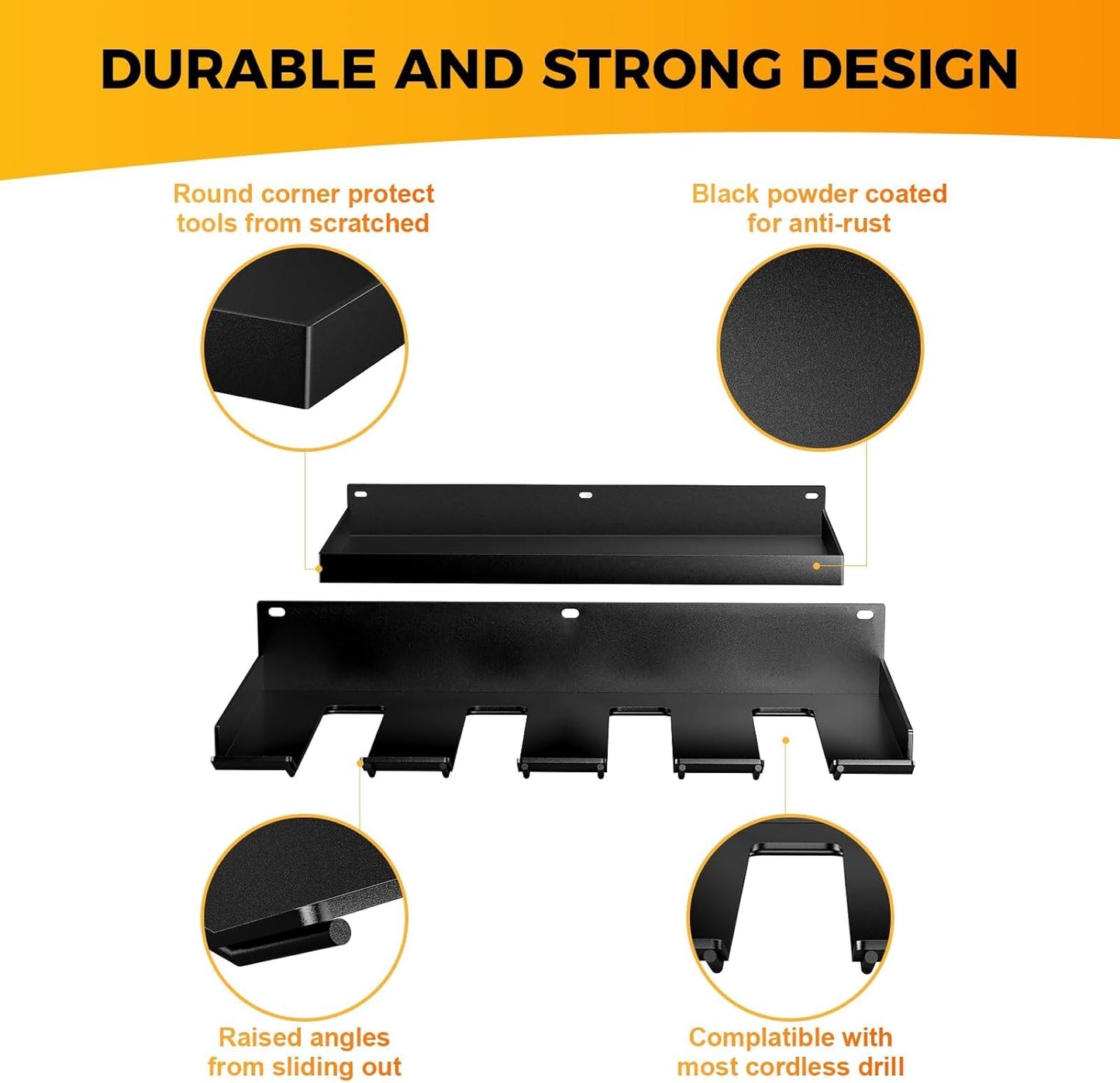 Power Tool Organizer Wall Mount with 4 Drill Holder, Formed Integrally Heavy Duty Garage Tool Organizers and Storage with Hooks for Battery, Tool Box, Screwdriver, Plier and Hammers Gifts for Men