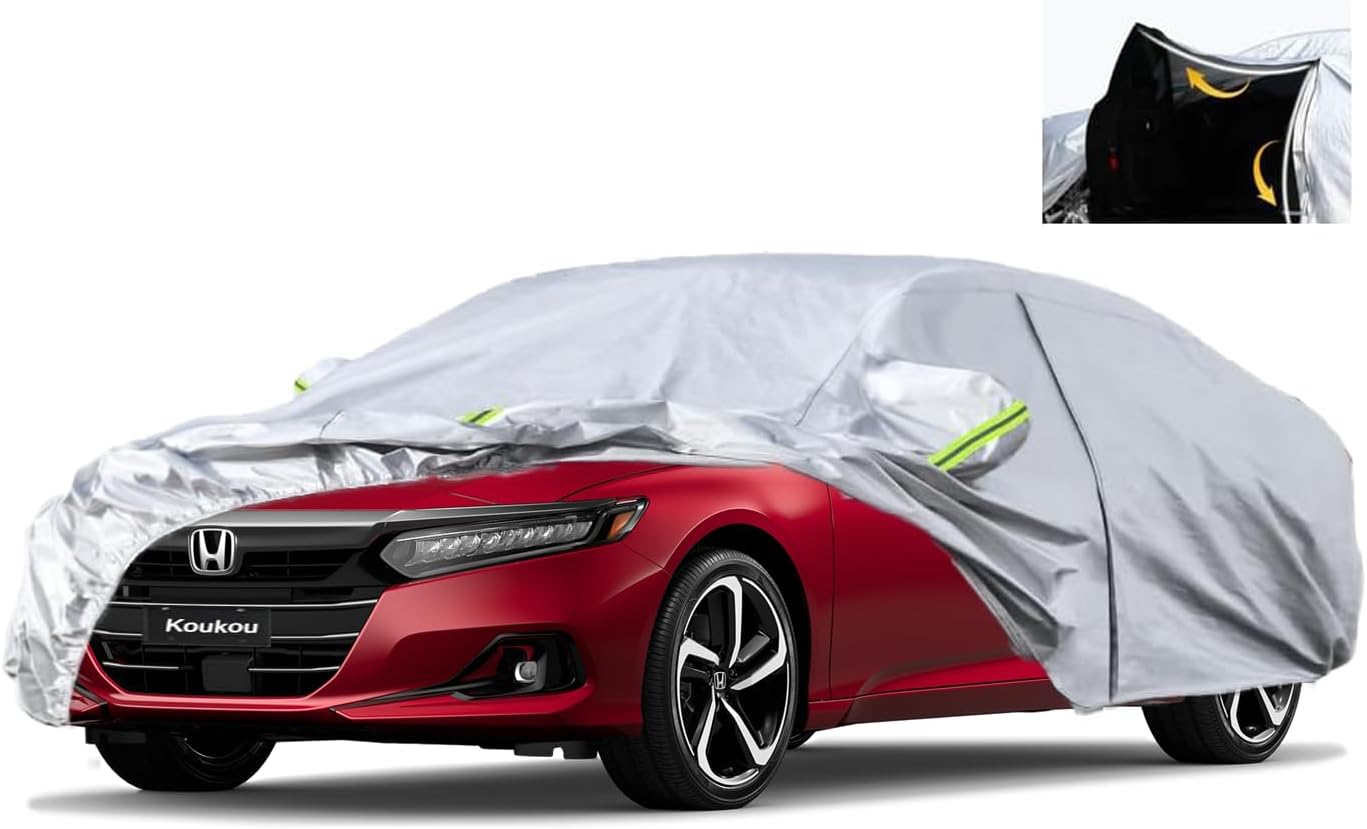 KouKou Full Exterior Covers 100% Waterproof, Universal Fit Toyota Camry Honda Accord Mercedes C Class etc, Car Cover for Automobiles All Weather(Sedan, Maximum Length 193 Inches) with Door Zipper.