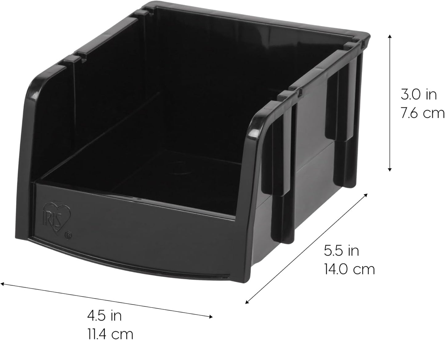 IRIS USA Stackable Bins, 5.5 x 4.5 x 3 inch, Plastic Hanging Open Front Shelf Bin Storage Organizer for Hardware, Craft Supplies, Small Parts, Nuts and Bolts, Garage Organization, 15 Pack- XS, Black