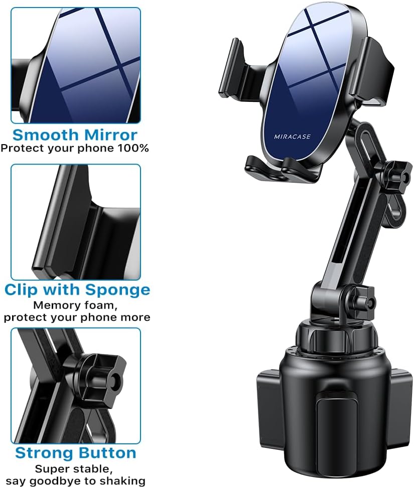 Miracase Universal Cup Phone Holder for Car, [Upgraded Version] Adjustable Long Neck Car Cup Holder Phone Mount Cradle Friendly Compatible with iPhone Samsung Google and All Smartphones, Blue