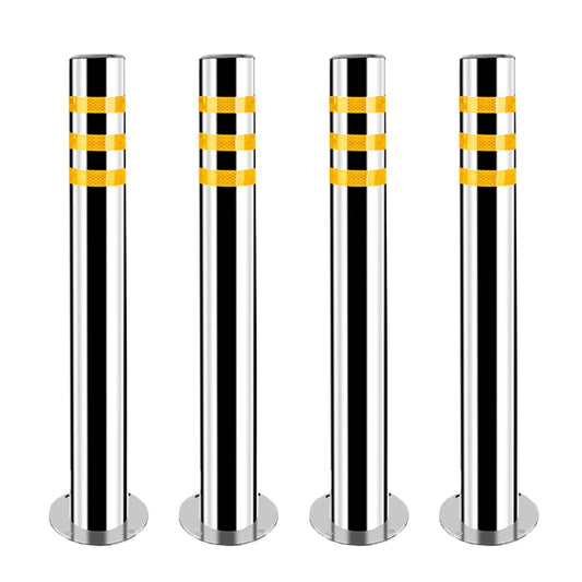 Stainless Steel Parking Bollards for Driveway, Industrial Safety Bollards Reflective Channelizer Post, Parking Barrier, Sturdy and Durable, Easy to Install, for Crowd Control(Silver (4pcs),8.9*75cm/3.