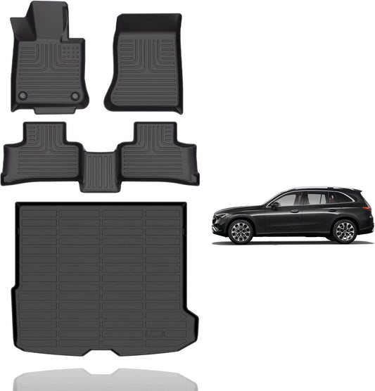 Floor Mats and Cargo Liner Set Fit for Benz GLC 300 GLC 350e GLC 43 AMG (Not for Coupe) 2023-2025 TPE Car Mats All Weather Protection Trunk Liner Custom Accessories