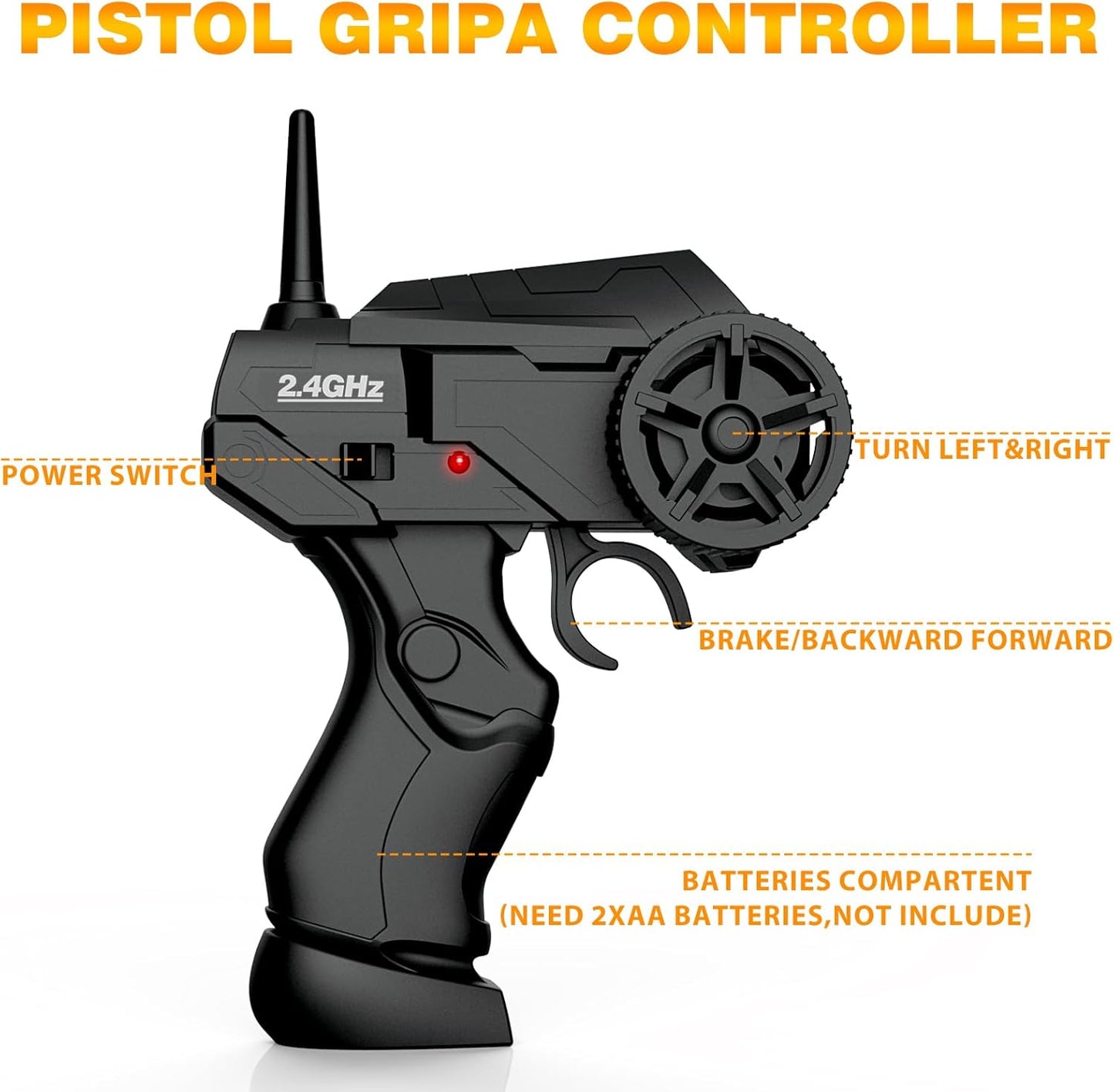 RC Drift Car 1/24 2.4GHz Remote Control Car 4WD High Speed Drifting RC Cars with LED Light, Two Batteries and Drift Tires Racing Toy Cars for Boys Girls Kids Adults (Orange)