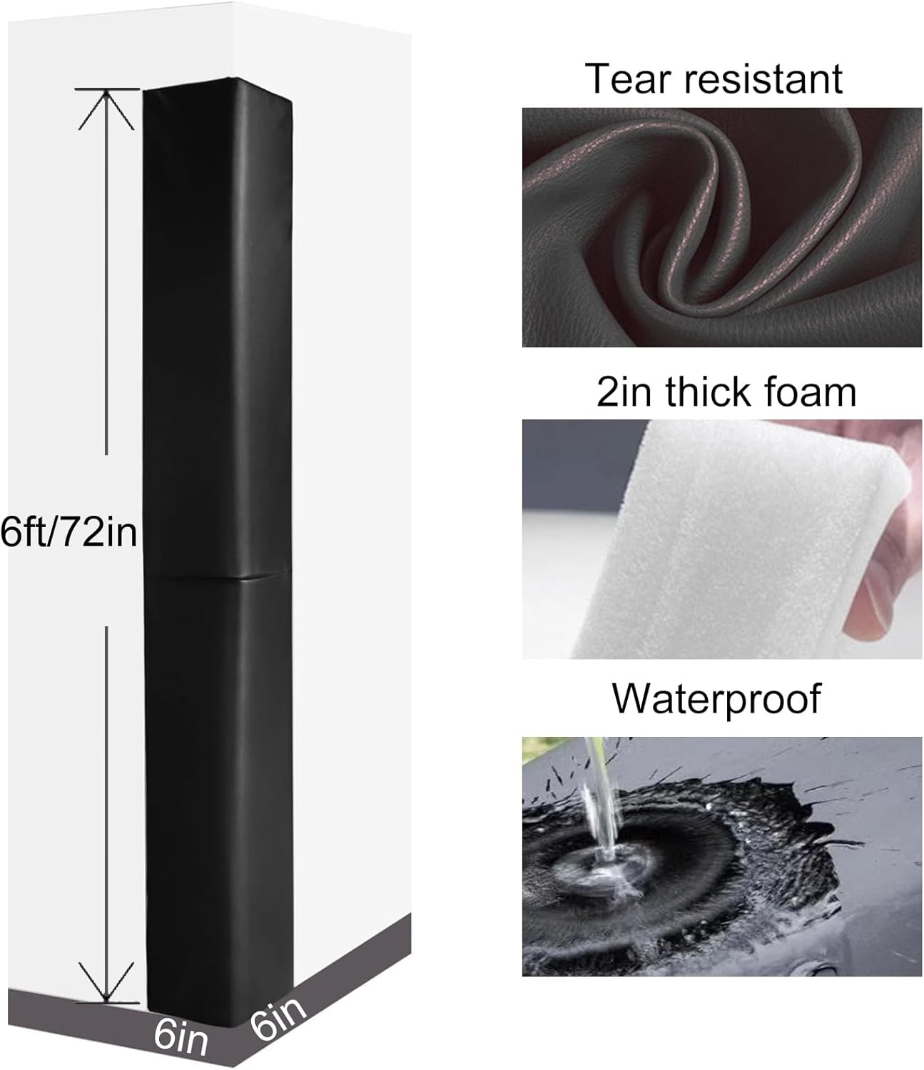 2pcs 6ft Tall Wall Corner Guards Protectors, Heavy Duty 2" Thick Padding, Waterproof Garage Wall Protector for Baby Playrooms, Schools, Gym, Porch
