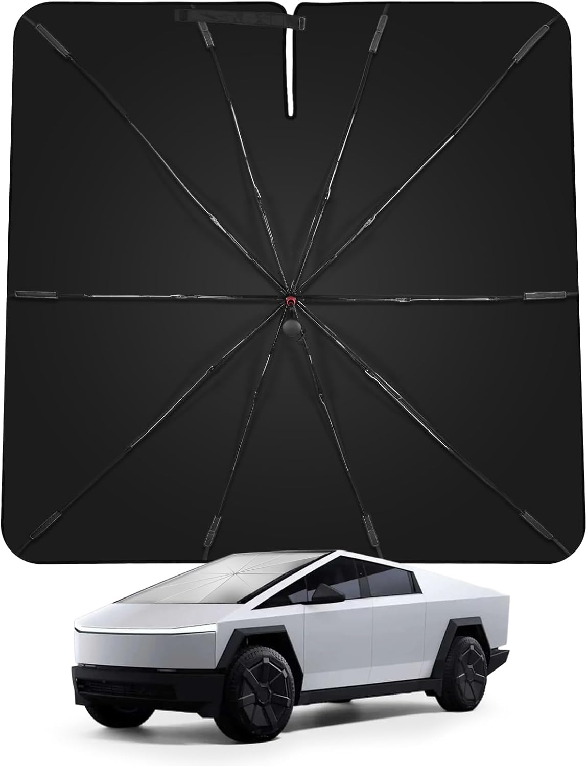 [2025 Upgrade] Cybertruck Windshield Sun Shade - Sunshade Umbrella for Tesla Cybertruck 2024 2025, Thickened Titanium Silver UV Block Coating, Front Window Heat Insulation Protection, 54''x 60''x 61''