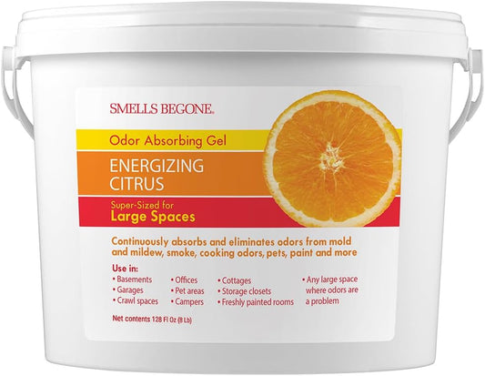 SMELLS BEGONE 1-Gallon Odor Absorber Gel - Air Freshener & Odor Eliminator for Homes, Garages & Commercial Buildings - Industrial Size - Energizing Citrus Scent