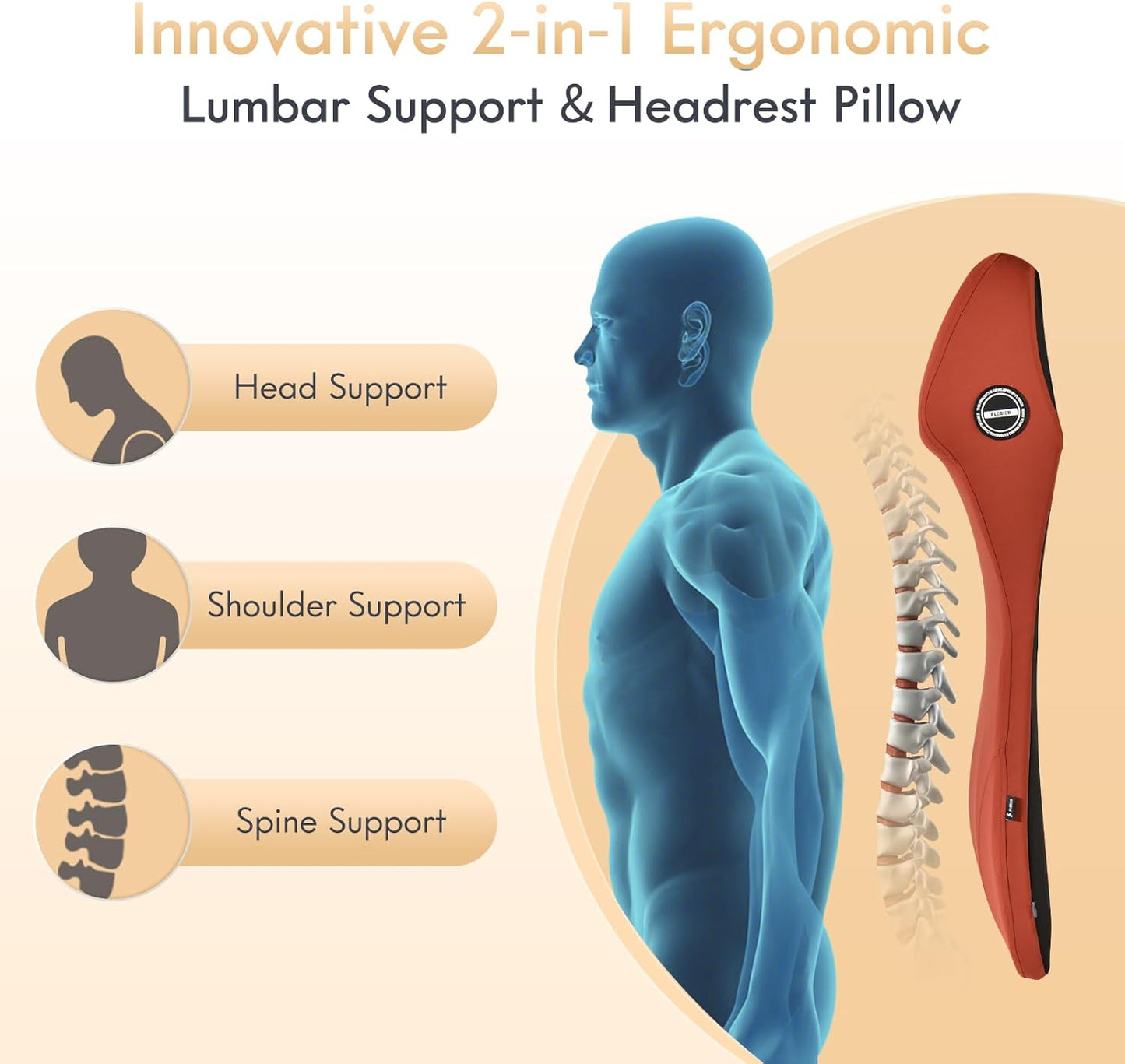 FLORICH 2-in-1 Lumbar Support with Headrest Pillow for Car Ergonomic Memory Foam Car Seat Back Cushion Integrated Lumbar Pillow with Car Neck Pillow for Driving Seat Relief Back Sciatica Pain, Red