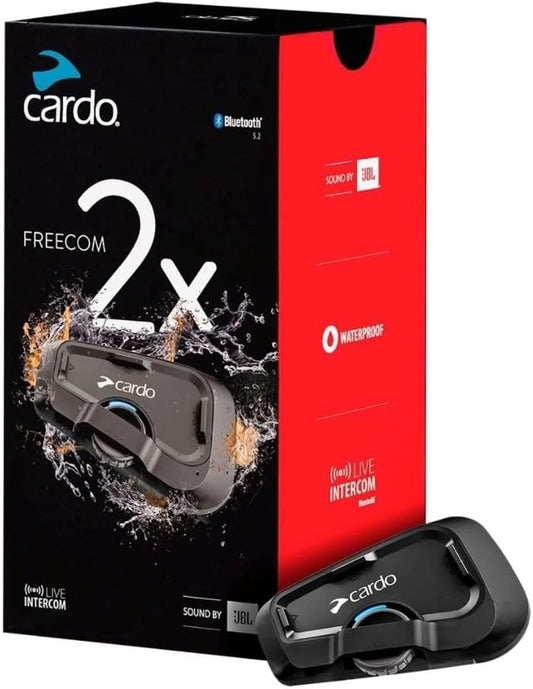 Cardo Systems FREECOM 2X Motorcycle 2-Way Helmet Bluetooth Communication System Headset Intercom, Universal Bluetooth Connectivity, Waterproof, 40mm Speakers - Single Pack
