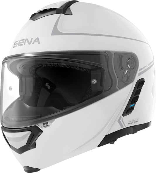 Sena Impulse DOT Flip Up Modular Bluetooth Helmet w/Sound by Harman Kardon Dual Visor Helmet with Integrated Mesh Intercom System / MP3 / Voice Dial (Gloss White, X-Large)