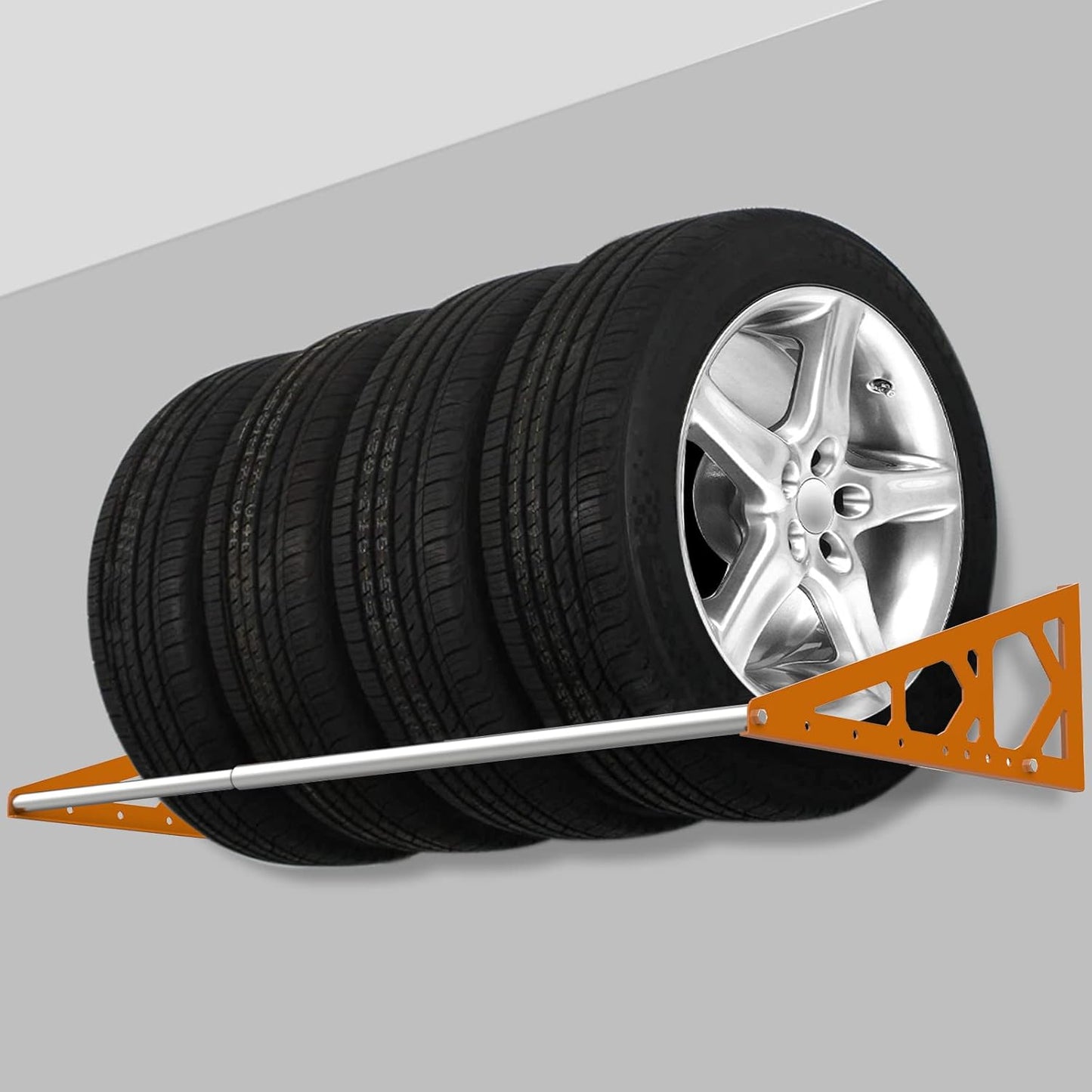 Tire Rack Wall Mount Adjustable 31"-56" Tire Storage Rack Wall Mount Wheel Rack with Heavy Duty Telescopic RodsSteel 400 Pound Weight Capacity (Orange)