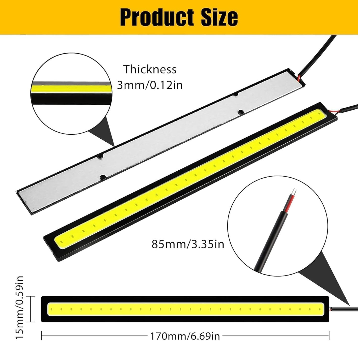Linkstyle 12PCS 12V LED Interior Light Bar, Waterproof 28 LEDs COB Strip Light Super Bright Lights for Truck Boat Bike RV, White