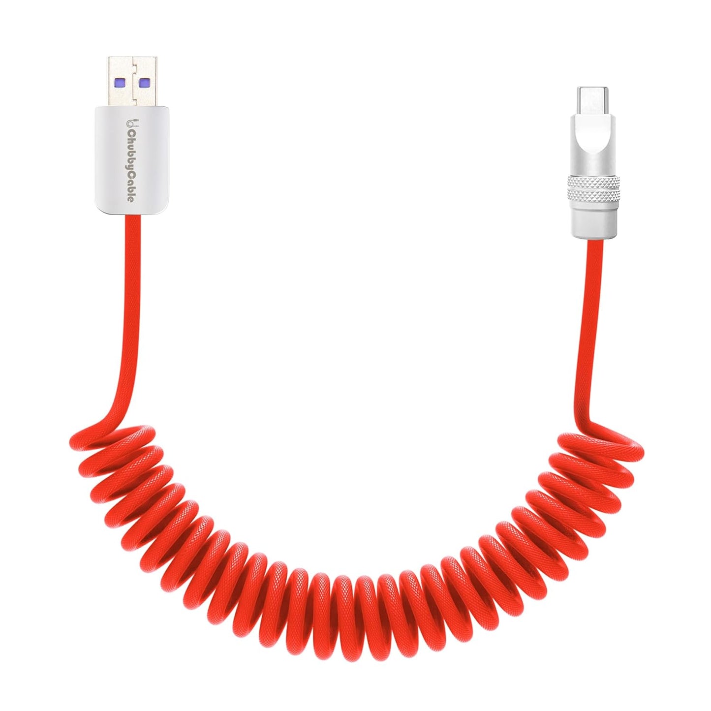 chubbycable Curly Chubby - Retractable Fast Charging Cable 240W Coiled Charger Cord for Car Durable USB-C Cable for Phones, Tablets and More, Red, USB-A to Type-C, 1.3FT-2.3FT