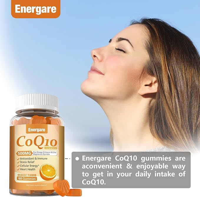 2 Packs CoQ10 500MG Gummies - 3X Better Absorption Coenzyme Q10 Supplements - Plus Omega-3, Magnesium, Vitamin B3 & Zinc for Heart Health, Cellular Energy & Antioxidant, 120 Cts