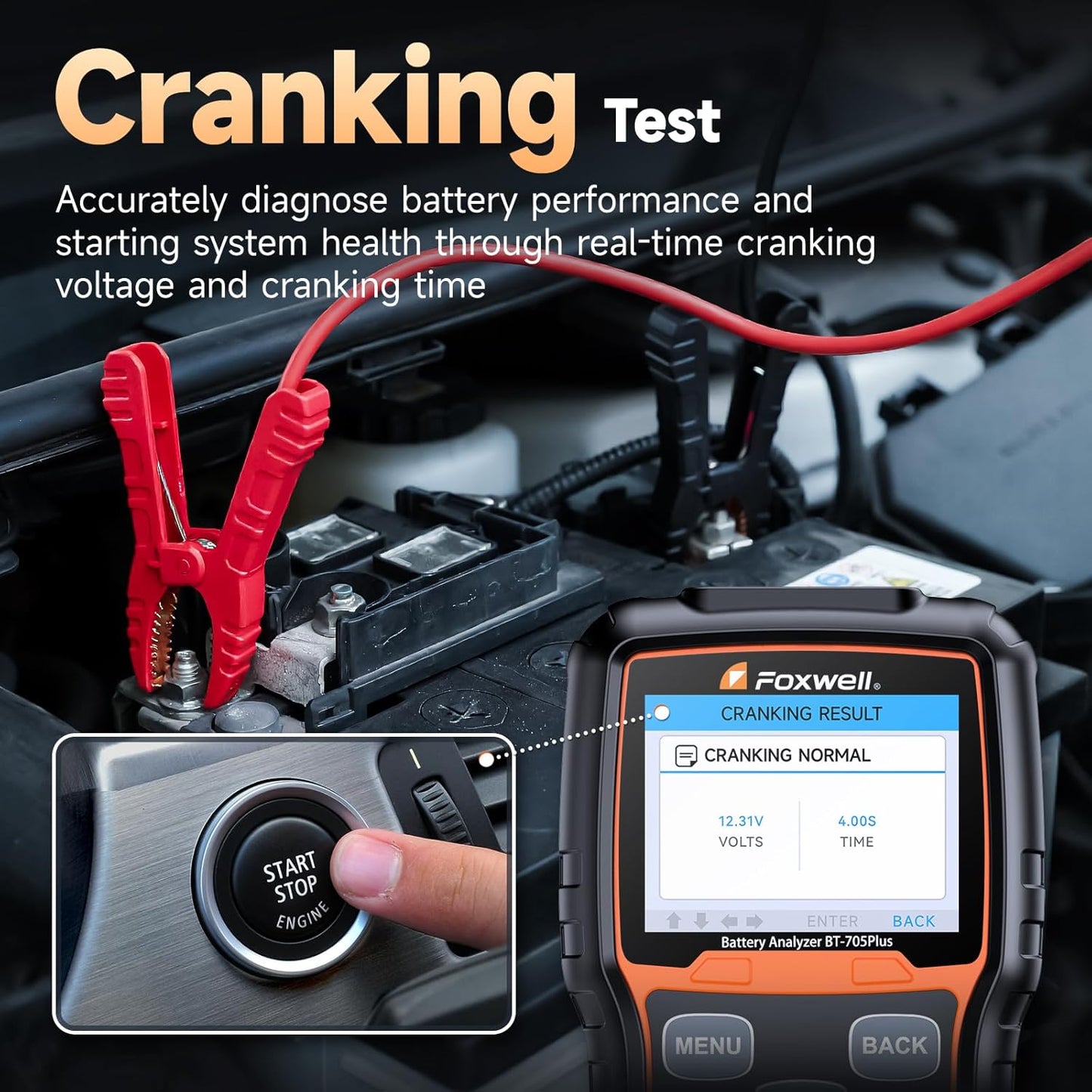 FOXWELL BT705 Plus Car Battery Tester 12V 24V Automotive, 100-2000CCA Battery Load Tester Digital Battery Analyzer Charging System Alternator Tester Cranking Checker for Car Heavy Duty Truck Marine