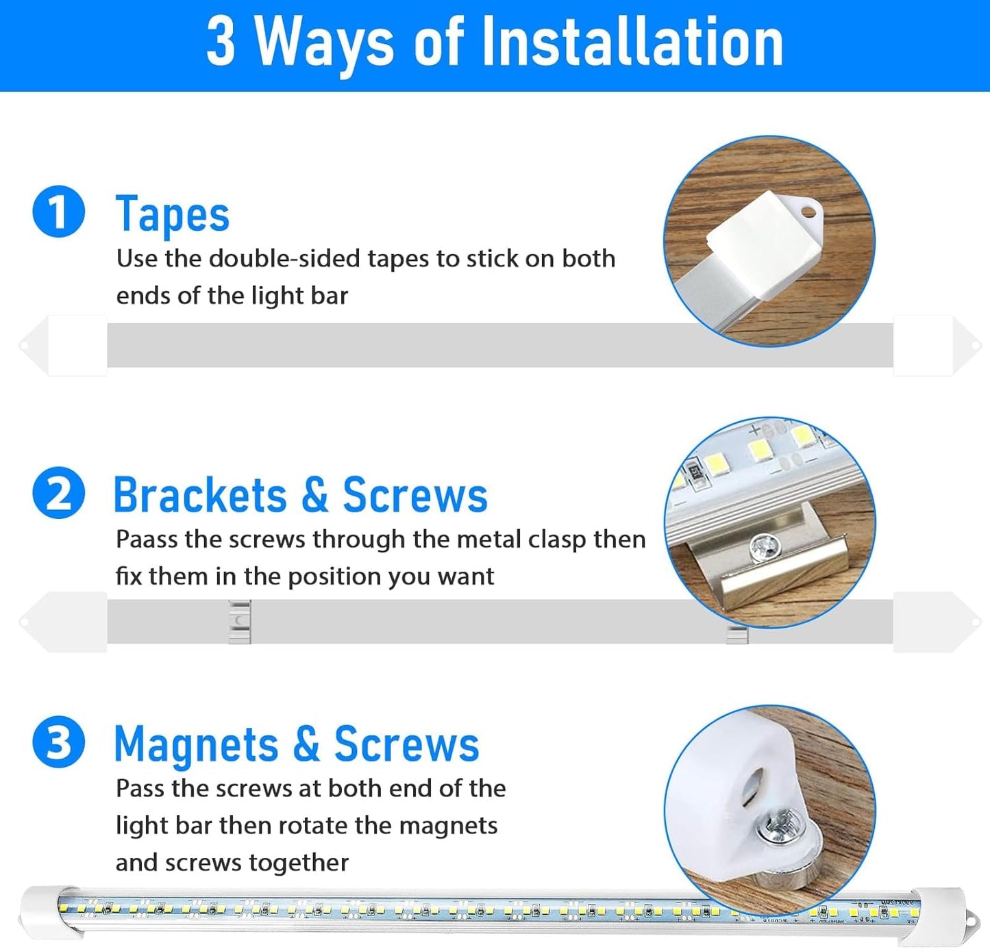 Linkstyle 4PCS 12V Interior LED Light Bar, Super Bright 6500K 12V LED Light Strip Lights with Switch, 48 LEDs 700LM Enclosed Trailer Lamp for Car Truck Camper Van RV, White