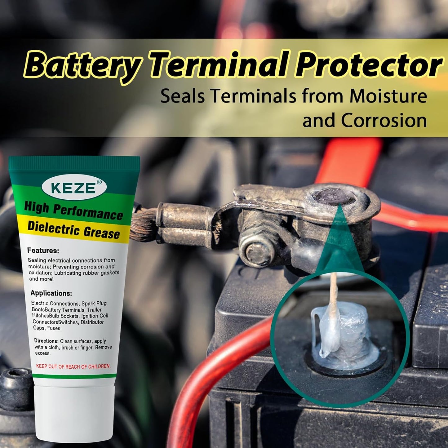 Keze Dielectric Grease Automotive Electrical Grease for Connectors Grasa Dielctrica Battery Terminal Protector Silicone Di Electrical Grease for Ignition Coils Wiring Car Spark Plug, 1 Oz-2 Pack