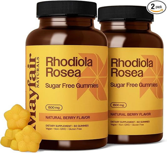 Rhodiola Rosea Sugar Free Gummies (2 Pack), Dietary Supplement, 1500mg, 60 Gummies Each (120 Total), Natural Berry Flavor