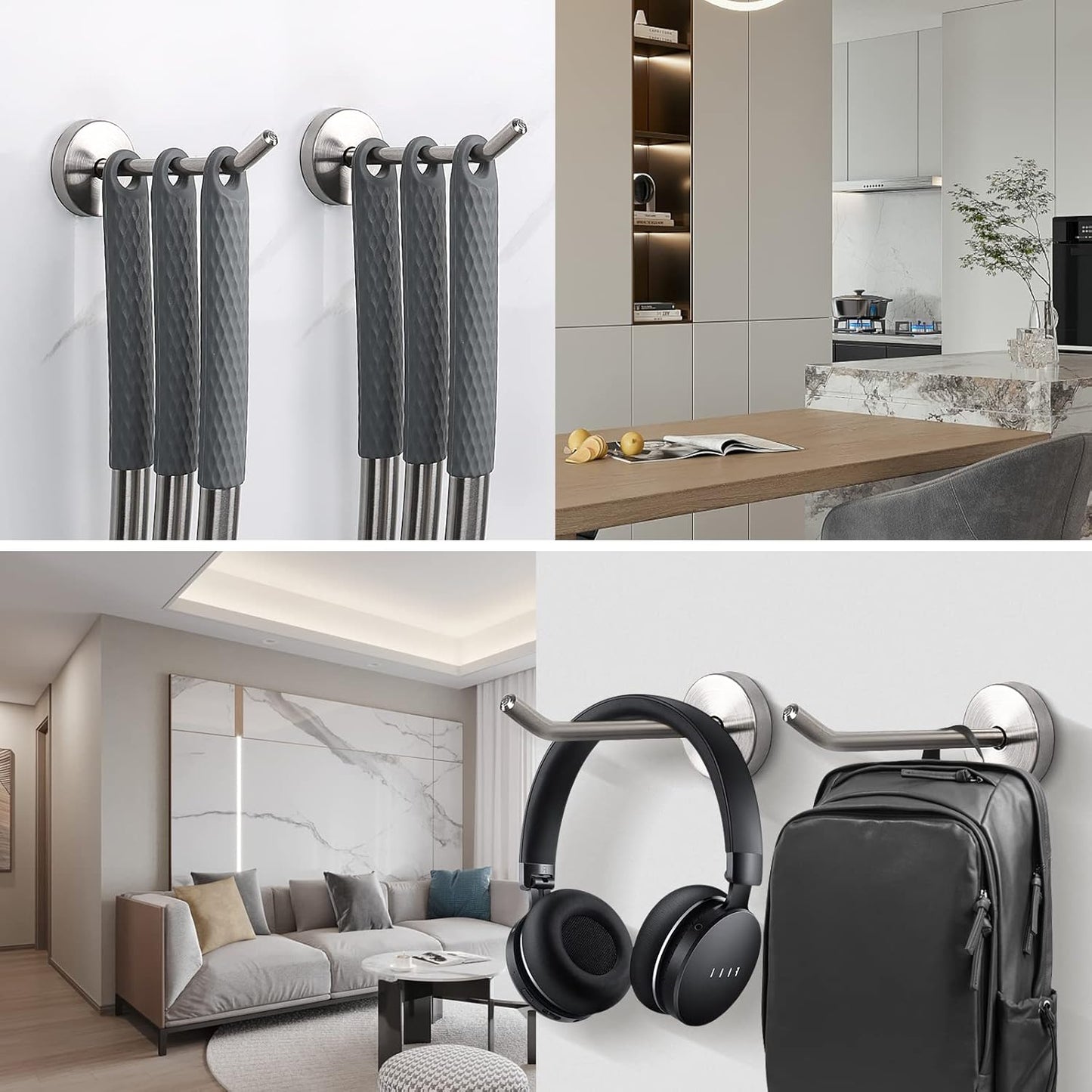 NearMoon Coat Hooks, Wall Hooks for Hanging Hat Hurse Robe, 304 Stainless Steel Heavy Duty Towel Hangers for Bathroom Livingroom Hotel Kitchen Garage, 6 Pack (4 Inch, Brushed Nickel)