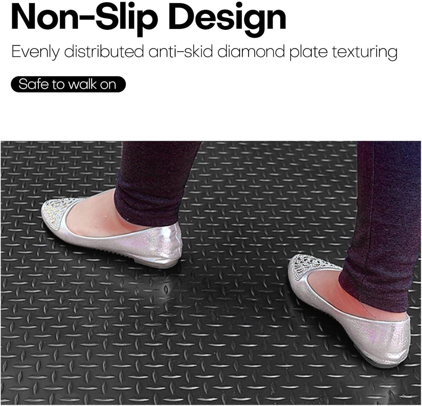 Boshen 5Ft x 17Ft Garage Floor Mat 2.5mm Thickened Rubber Flooring Roll 85sqft Diamond Plate PVC Rubber Trailer Mat Non-Slip Floor Protector Mat for Garage Warehouse Basement Trailer - Black