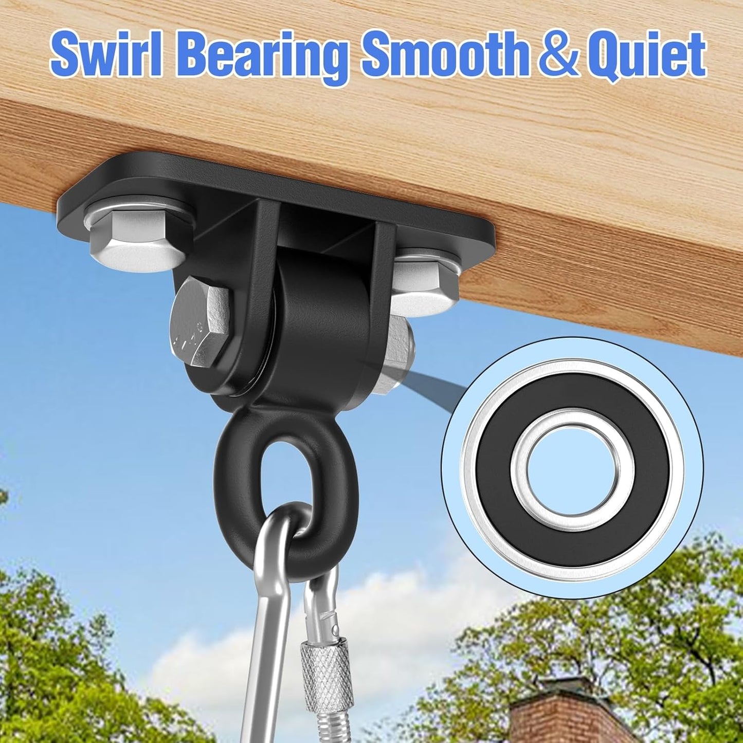 Heavy Duty Swing Hangers with Bearing, Porch Swing Hanging Kit for Outdoor Playground Tree Indoor Ceiling Mount Hardware Brackets with Snap Hooks for Yoga Hammock Punching Bag Accessories 8PCS Black