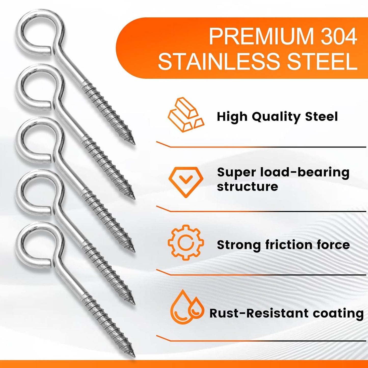 4Pcs Self Tapping Eyelet Screw Eye Bolt，6 Inch Heavy Duty Screw Eyes Hooks ，M10 Wooden Large Screw Eye Hook，Load Capacity 800 Lbs for Hammock ，Yoga，Heavy Indoor Outdoor Uses (4, M10-6 INCH)