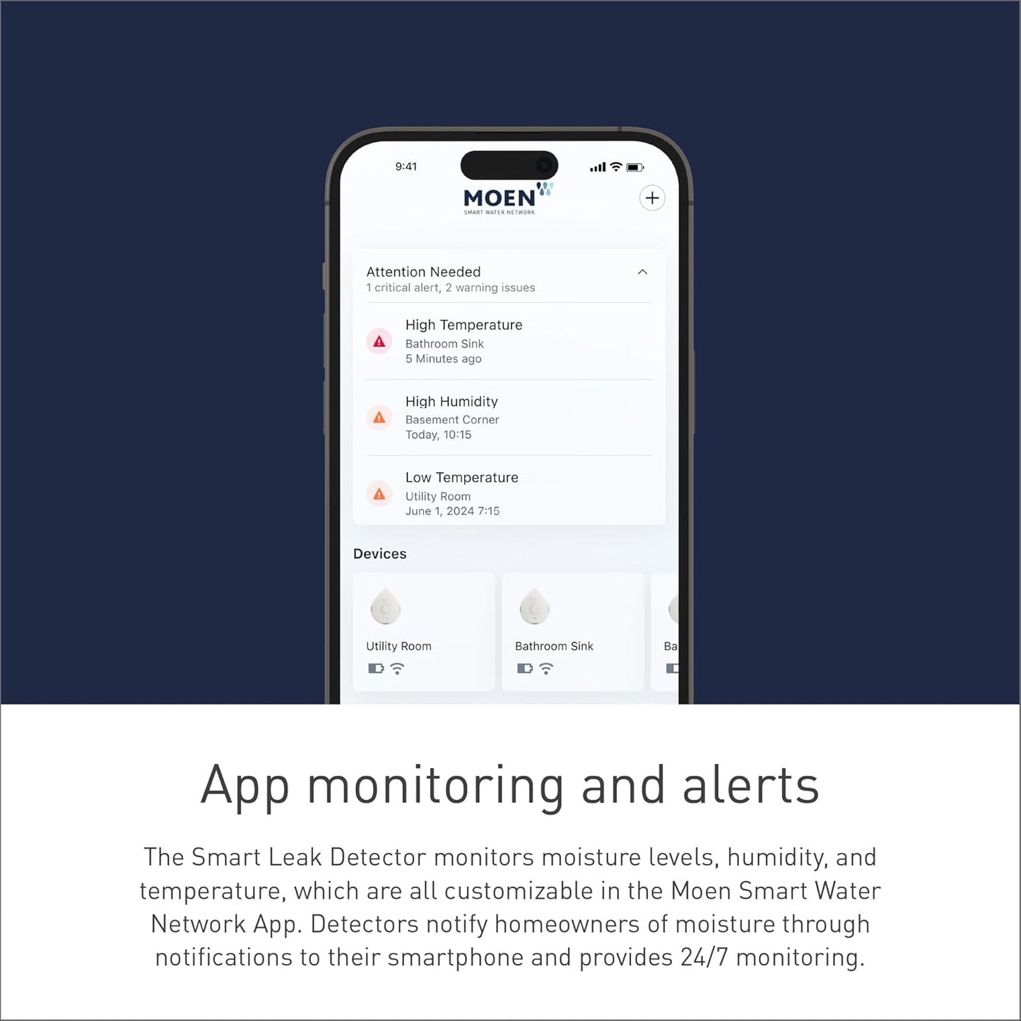 Moen Flo Smart Water Leak Detector, Drip or Flood Sensor Alarm for Home, 1-Pack, White, 920-004