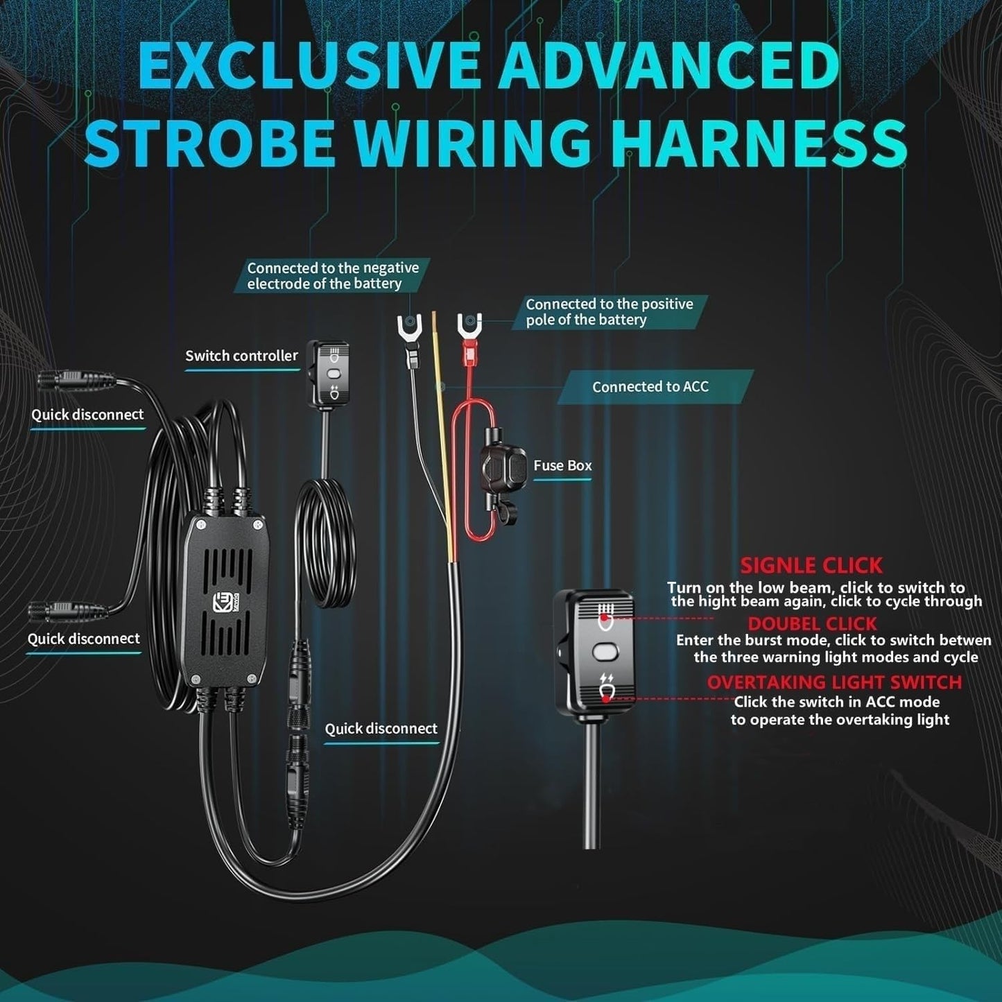 Motorcycle Auxiliary LED Light Driving Spotlights White/Amber Fog Lights with Mount Brackets Wire Harness Waterproof Offroad Work Lights Compatible with Motorcycle J-eep Car Truck 60W Driving Lamps