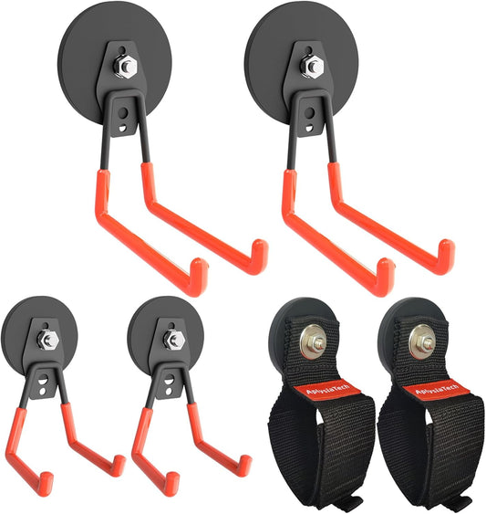 Super Strong Garage Magnetic Hooks Heavy Duty-6Pack,Powerful Magnetic Strips for Power Drill, Garden Tools, Hose, Straps, Steel Pegboard, Garage Magnetic Hooks Hanger,Workshop Tool Holder