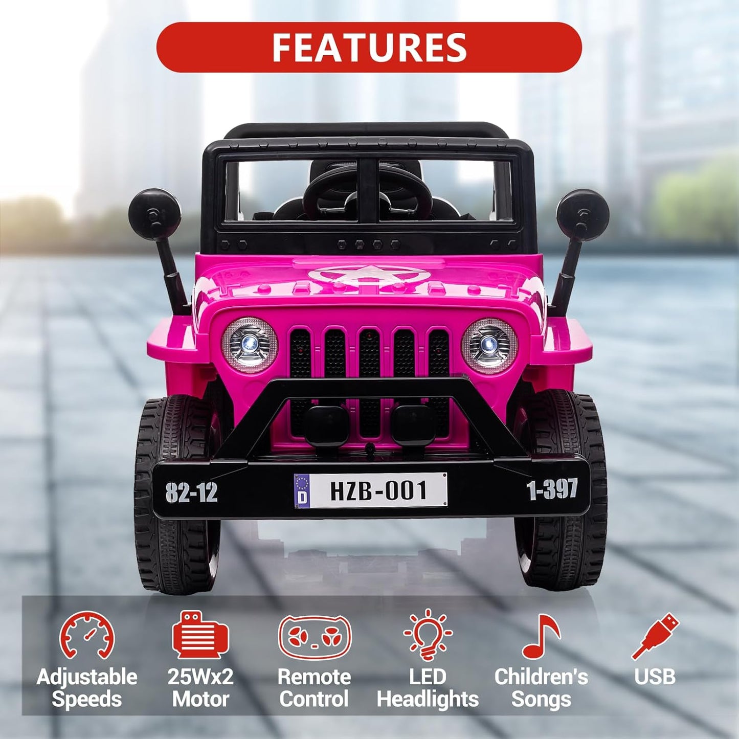 Ride On Car,12V Electric Car for Kids with Remote Control, MP3, LED Headlights, 2 Motors, Double Doors, Safety Belt, Ride On Toys for Boys Girls