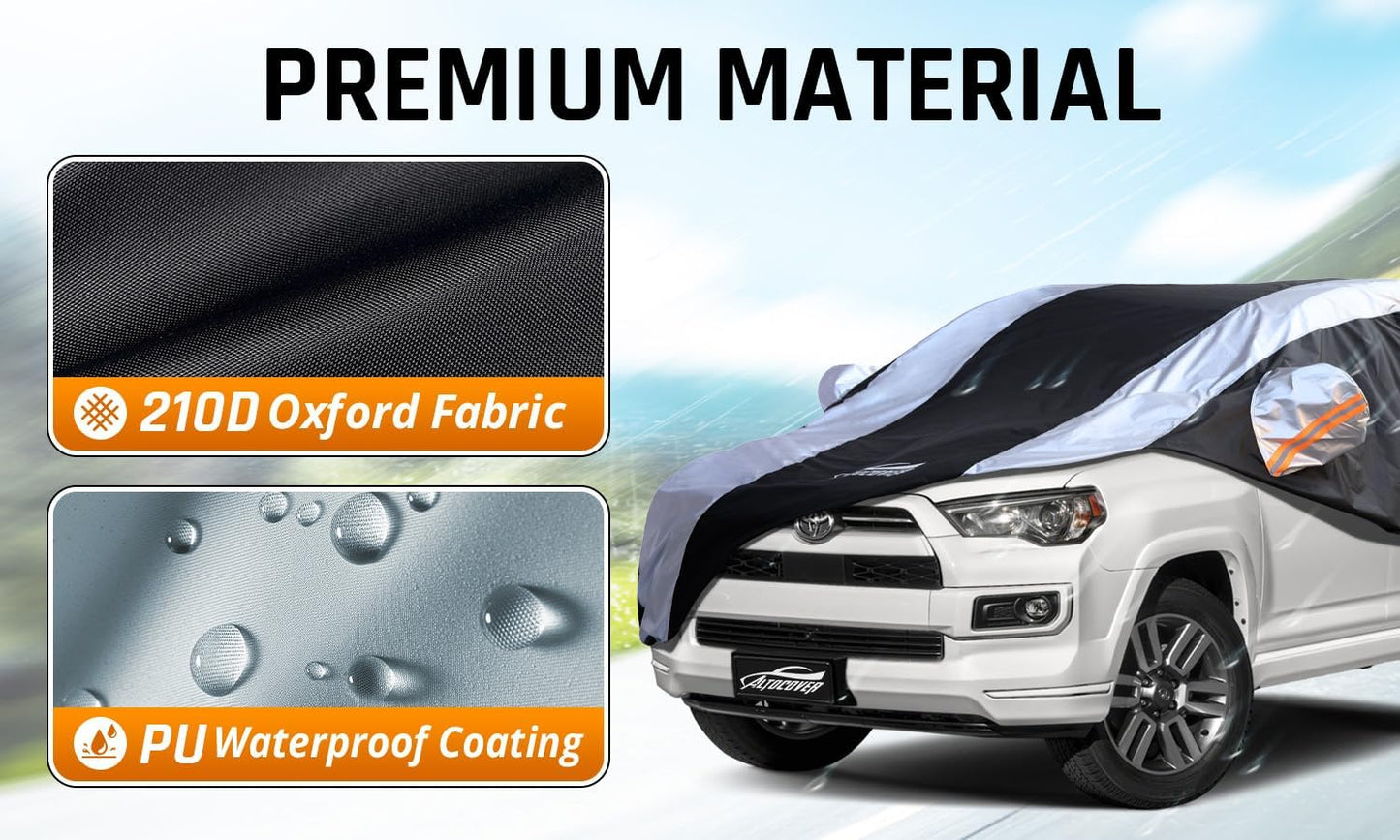 Toyota 4Runner Car Cover Waterproof All Weather with Silver Strip Design, Custom Fit for Toyota 4Runner 2003–2025, 4Runner Accessory with Door Zipper & Windproof Straps