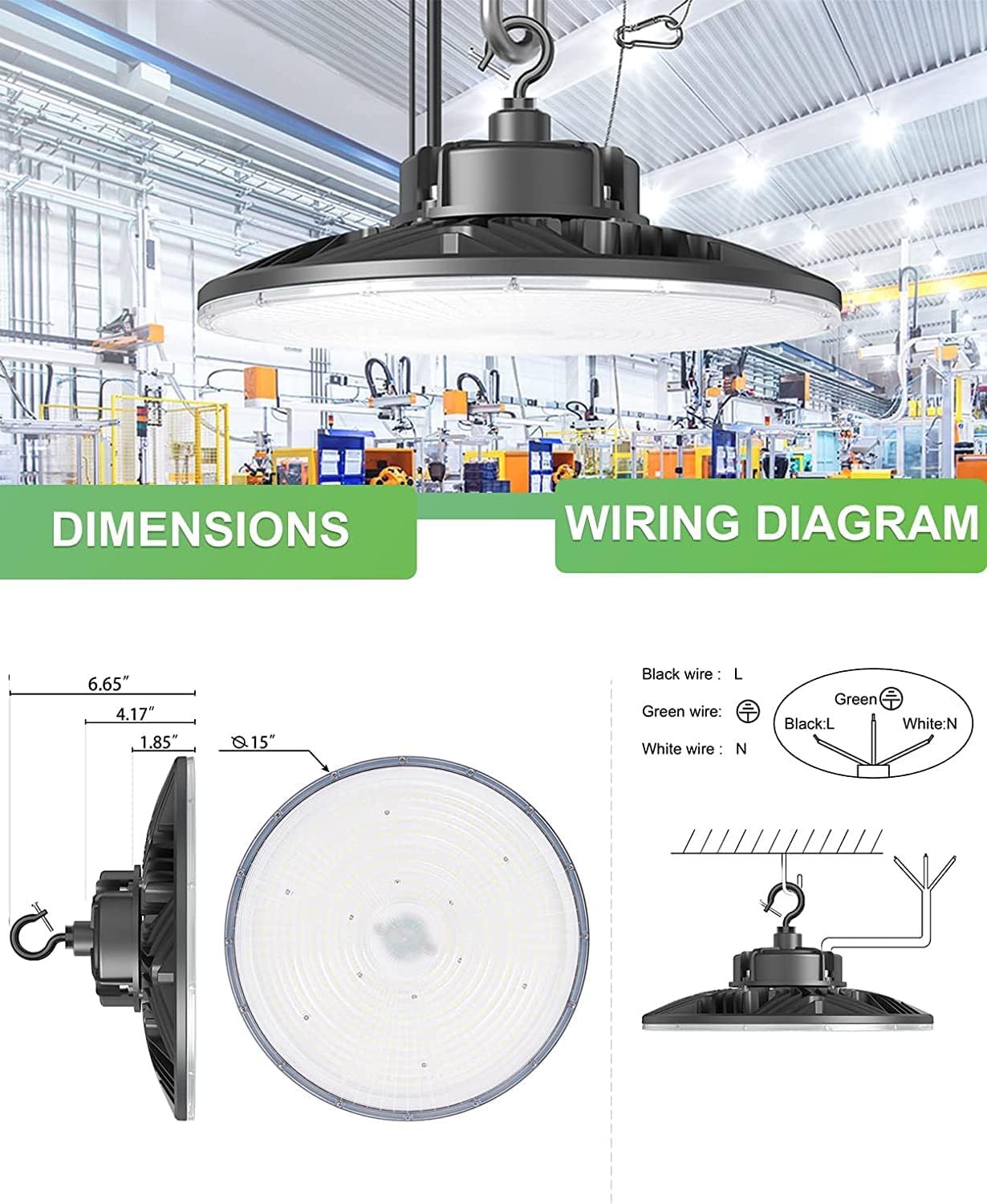 300W UFO-LED-High-Bay-Light, UL & DLC Listed 5000K Daylight 43500LM, 0-10V Dimmable LED High Bay Lights AC100-277V, IP65 Waterproof Commercial Bay Lighting Fixture for Warehouse Workshop