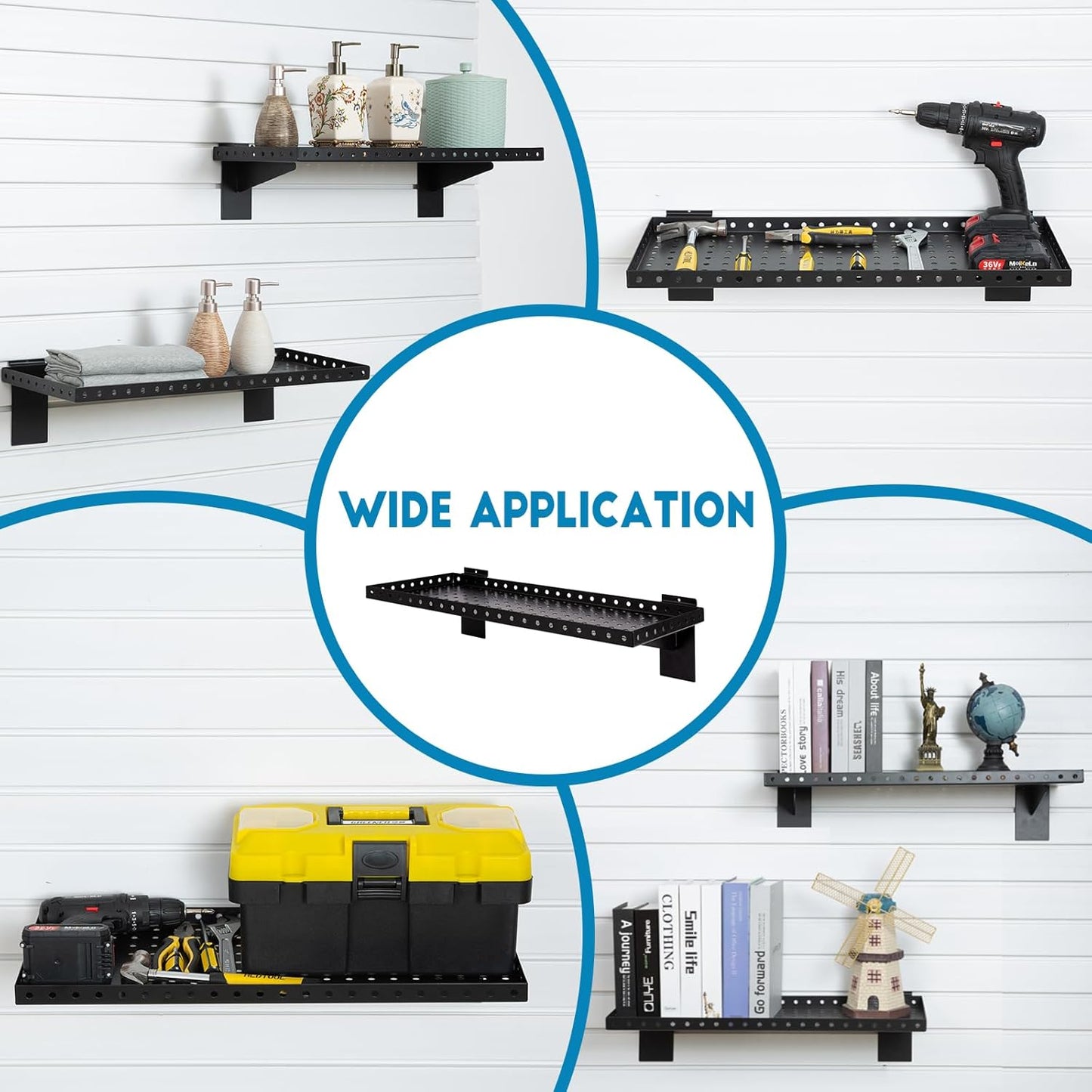 Slatwall Shelves 24 Inch, Slatwall Accessories for Retail, Garage, Home Storage, Heavy Duty Slat Wall Hanging Shelf (2, Black)