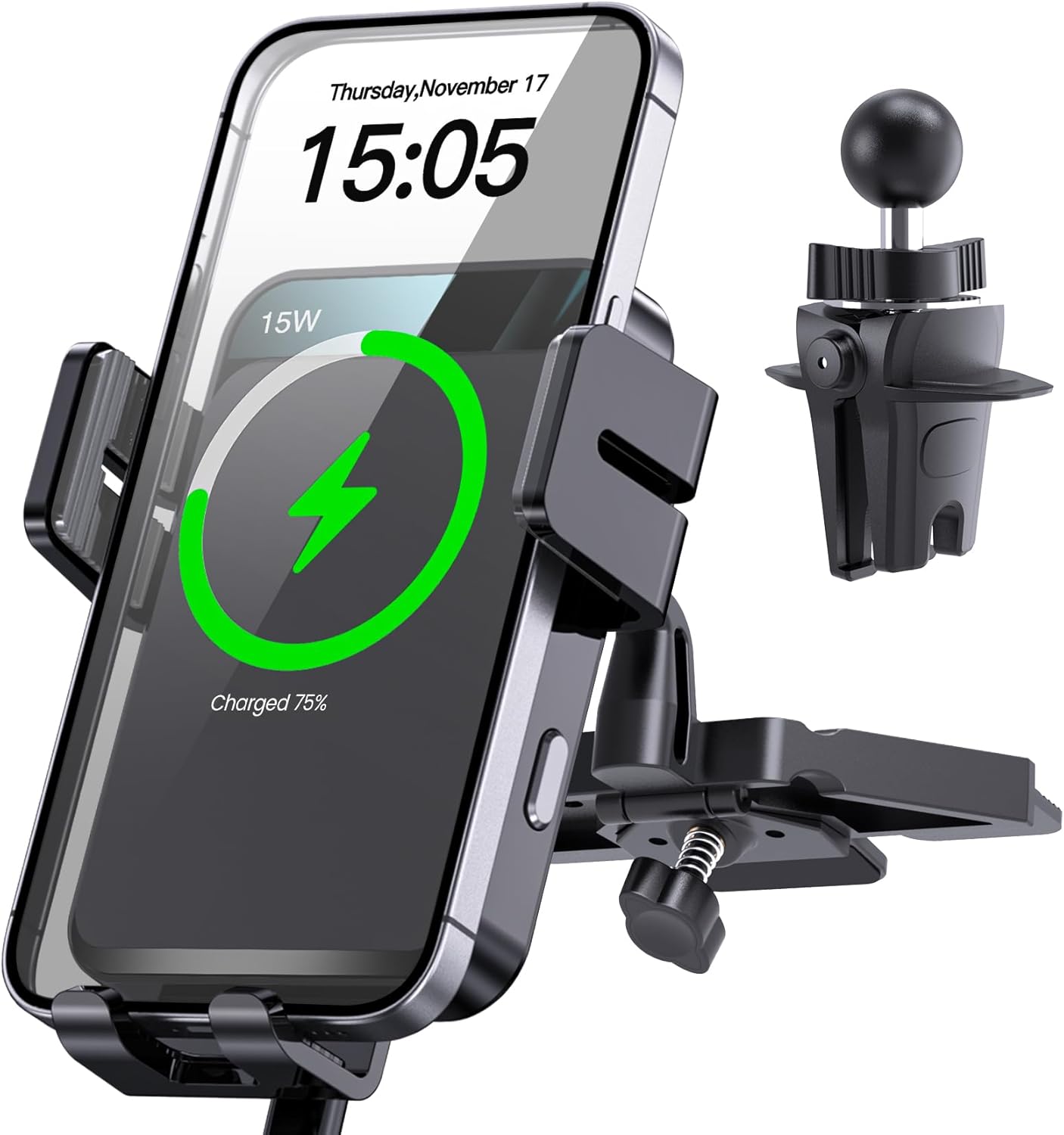 MOKPR Wireless Car Charger, Auto-Clamping Car Mount 15W/10W/7.5W Fast Charging CD Slot Air Vent Car Phone Mount Fit for iPhone 16 15/14/13/13 Pro/12 Pro Max/12 pro/12/11 Series, Samsung Galaxy Series