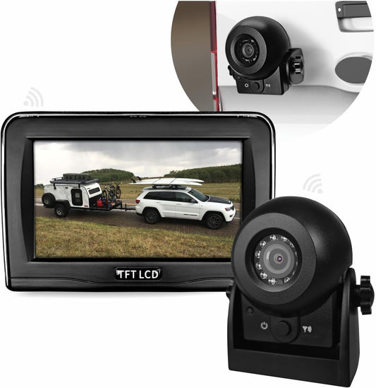 Magnetic Wireless Backup Camera with 4.3'' Monitor, Rechargeable Battery Powered Backup Camera System for Car, Trucks, RV, Trailer, Camper, IP68 Waterproof, Super Night Vision(MS-343)