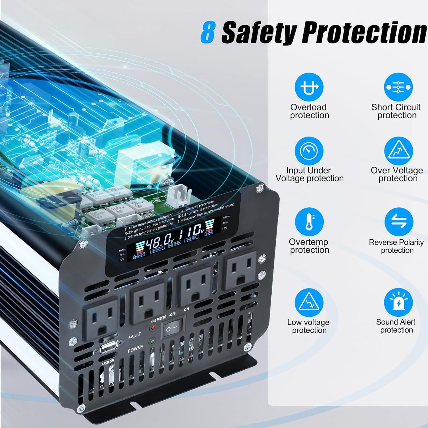 LVYUAN 5000 Watt Power Inverter 48V to 110V 120V for Vehicle, Solar Inverter System, Heavy Duty, RV, Truck, Off Grid,Camping with 4 AC Outlets, LCD Display, Wireless Remote Control, Car Power Inverter