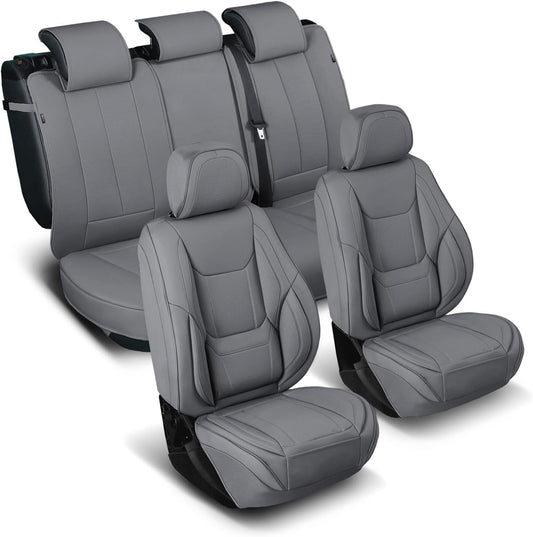 Coverland Custom Car Seat Covers Compatible with 2022-202 Tundra CrewMax, Double Cab - Premium Leather Non-Slip Memory Foam Waterproof Interior Protector Full Set-Dark Gray [See Size Chart-Size X119]