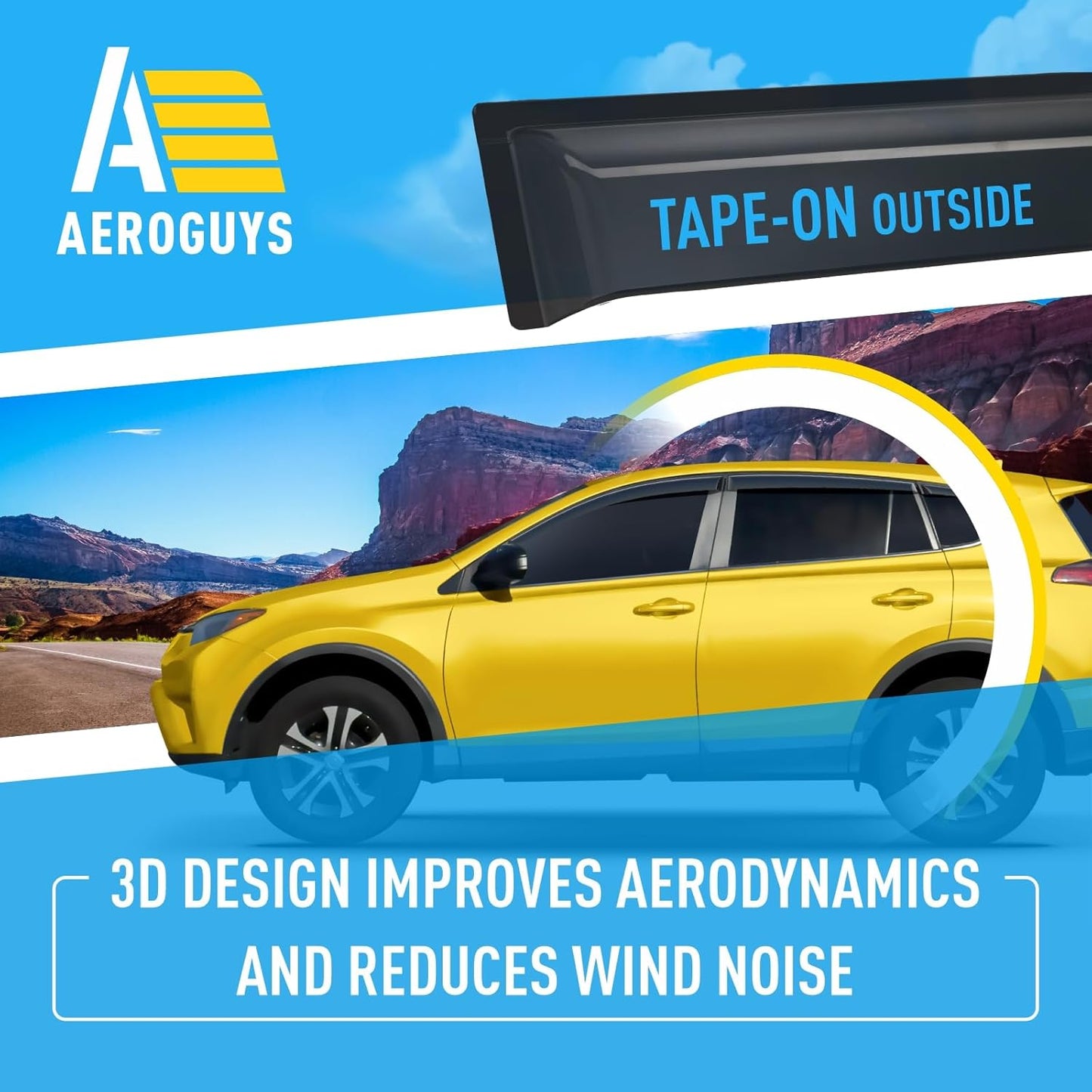 Extra Durable Window Deflectors Tape-On Window Visors Rain Guards Fit for Toyota RAV4 2013-2018, Sun Visors, Wind Vent for Shades, Exterior Car Accessories - 6pcs. AG0245