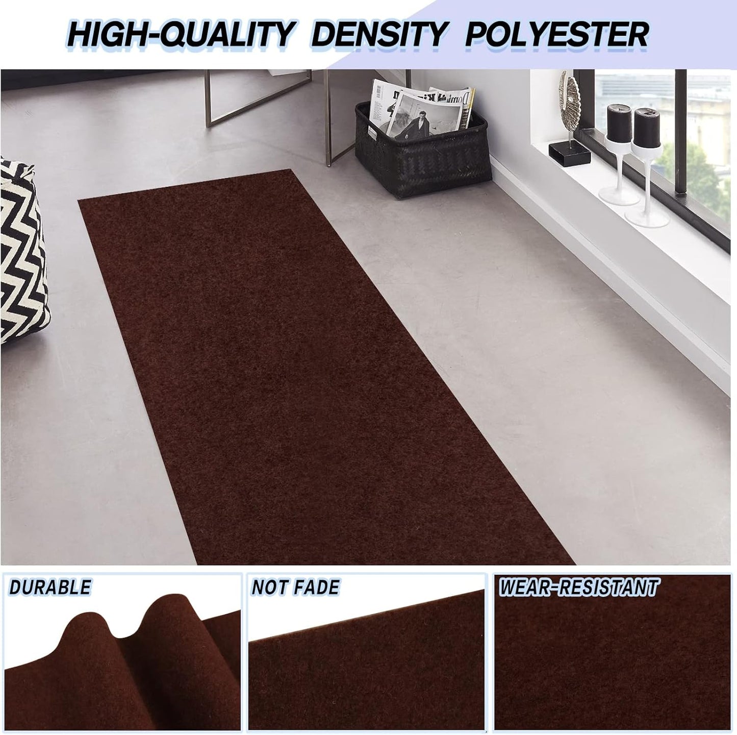 Custom Size Backed Non-Slip Area Rugs Runner, Easy Clean, Waterproof Runner Rugs for Hallway Entryway, Kitchen, Laundry, 2FT x 6FT, Brown