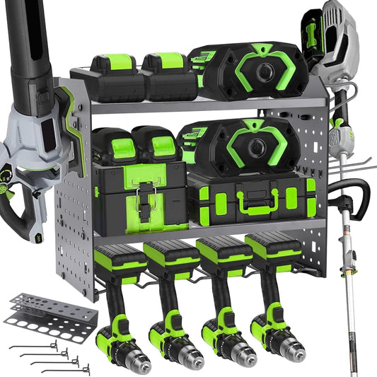 Wall Mount for EGO-Compatible Tools – 3-Layer Adjustable Garage Organizer 200lbs – Heavy Duty Hanger for Leaf Blower, Trimmer, Weed Eater (grey)