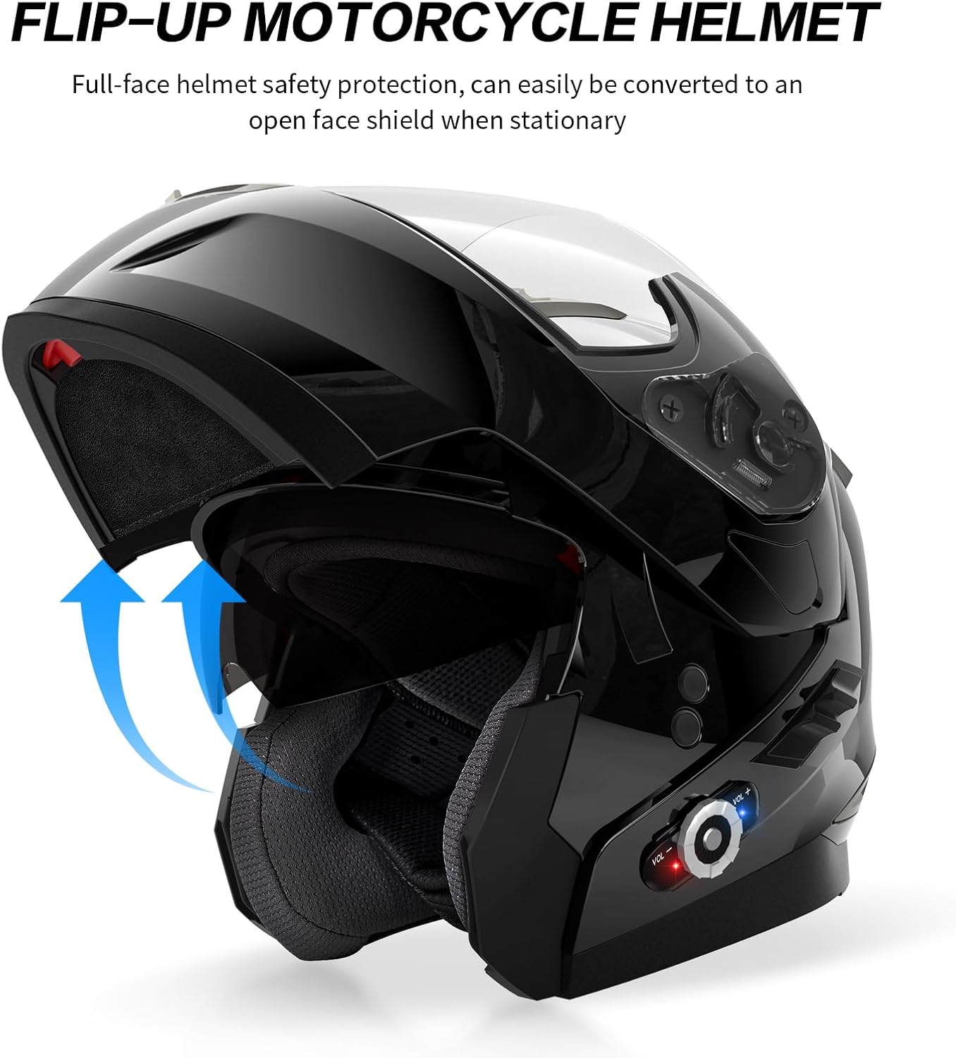 Motorcycle Helmet Bluetooth 5.0 Integrated New EPS FreedConn BM2-S Modular Flip Up Dual Visor Motorbike Helmet DOT FMVSS-218 Approved MP3 FM for Adults Men Women(Small, Glossy Black)